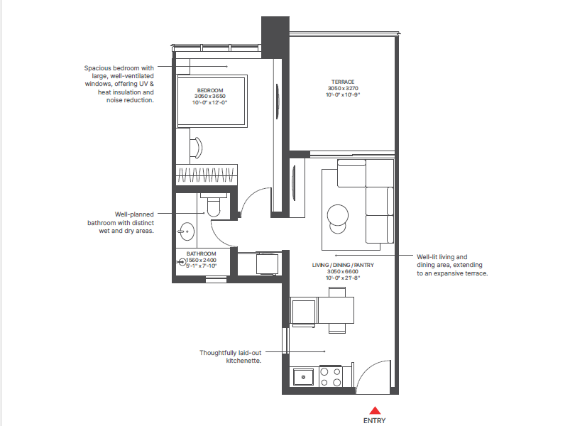 SOBHA Strada 1 Bed Serviced Residence Floor Plan