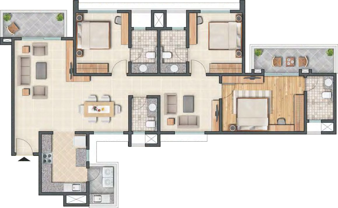 SOBHA International City 3 BHK Floor Plan
