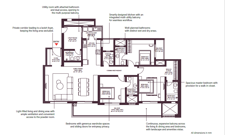SOBHA Crescent 3BHK Floor Plan